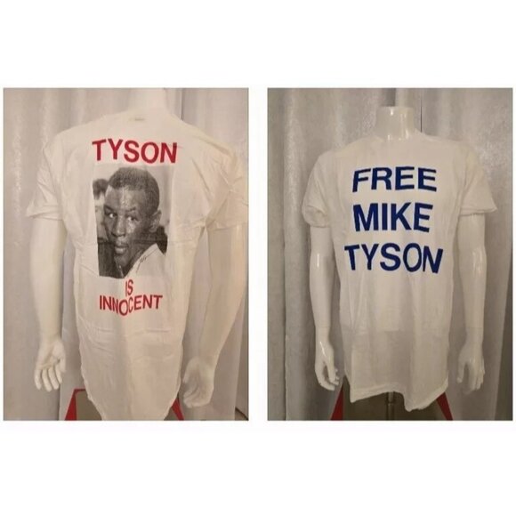 Vintage Free Mike Tyson T Shirt XL Retro Is Innocent USA PHOTO Dead Stock BOXING - Picture 1 of 14